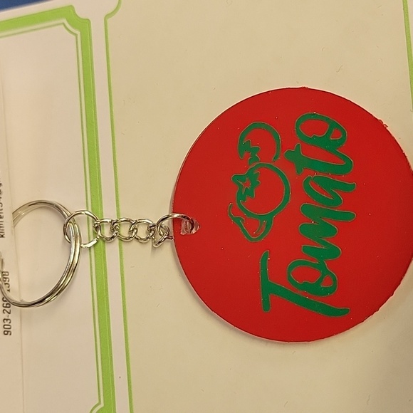 La Ti Da Handmade Accessories - Tomato 4" Acrylic Round Silver Tone Keychain